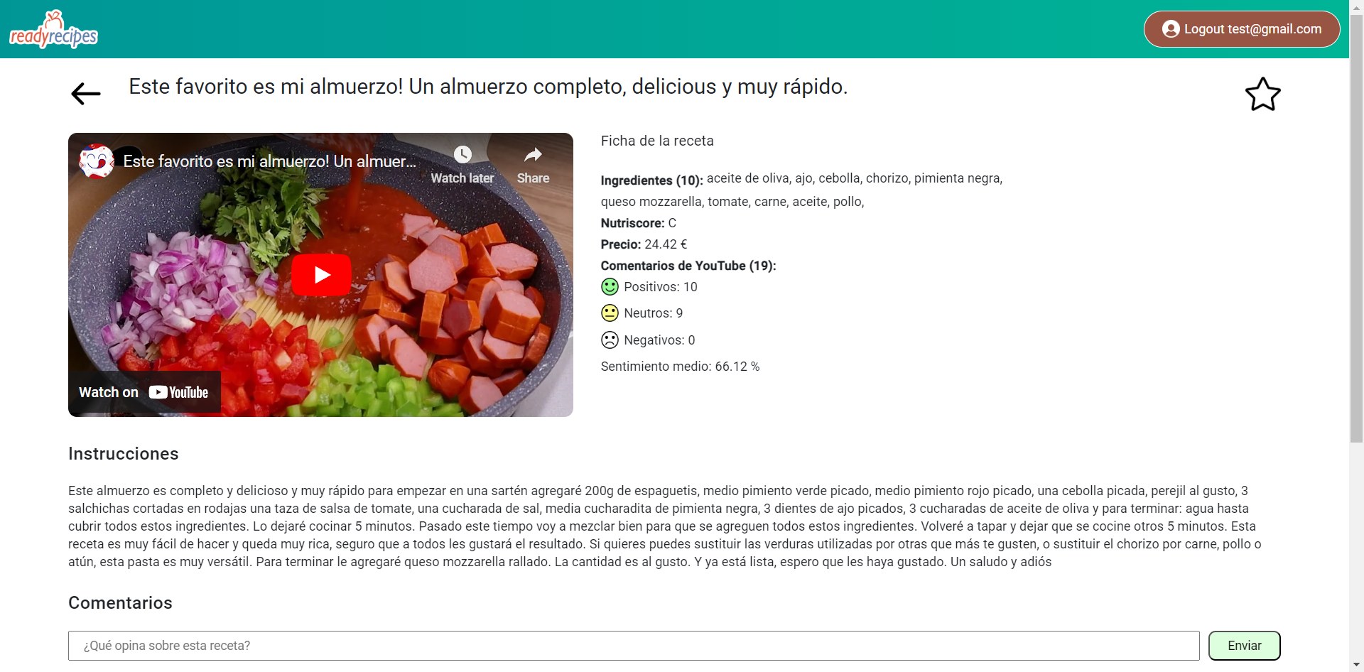 ReadyRecipes pantalla 2